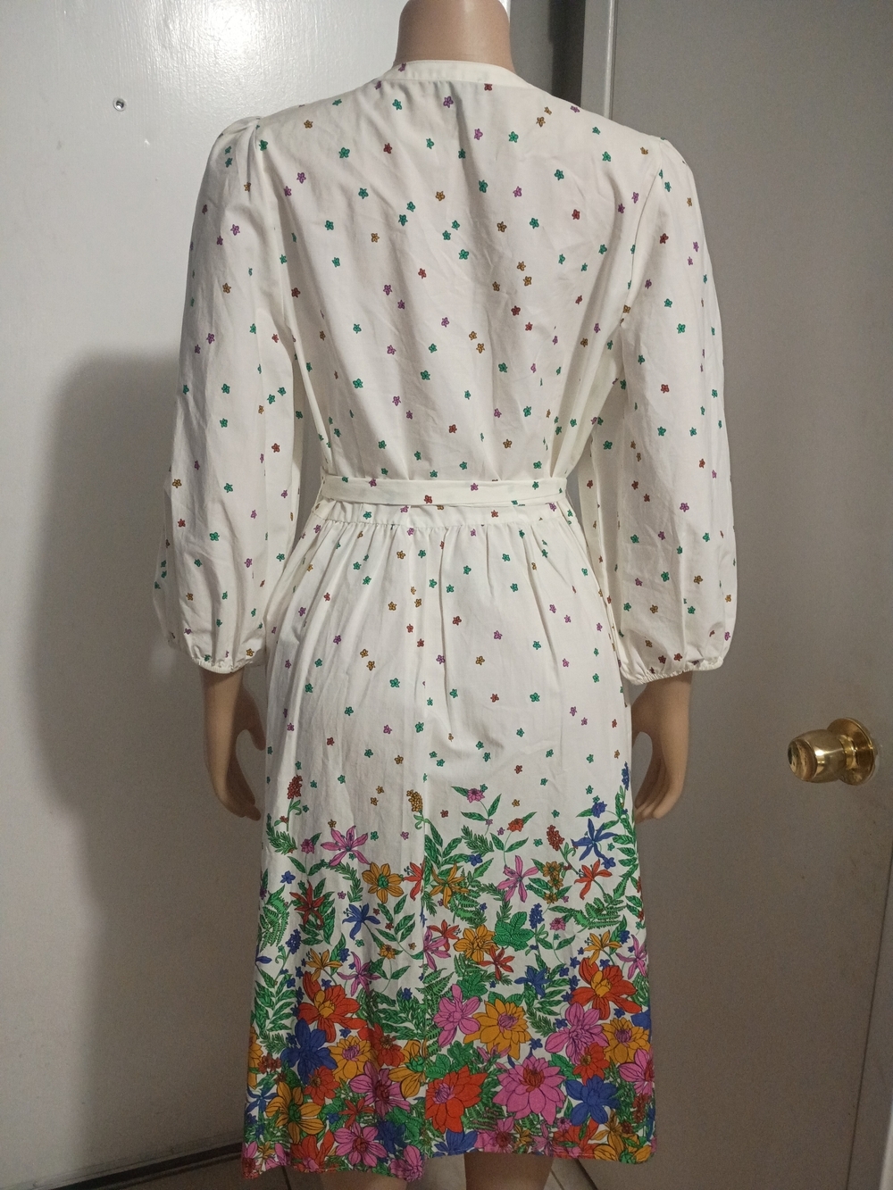 100% Cotton Talbots Ivory Midi Dress with Multicolor Floral Border - Picture 6 of 11